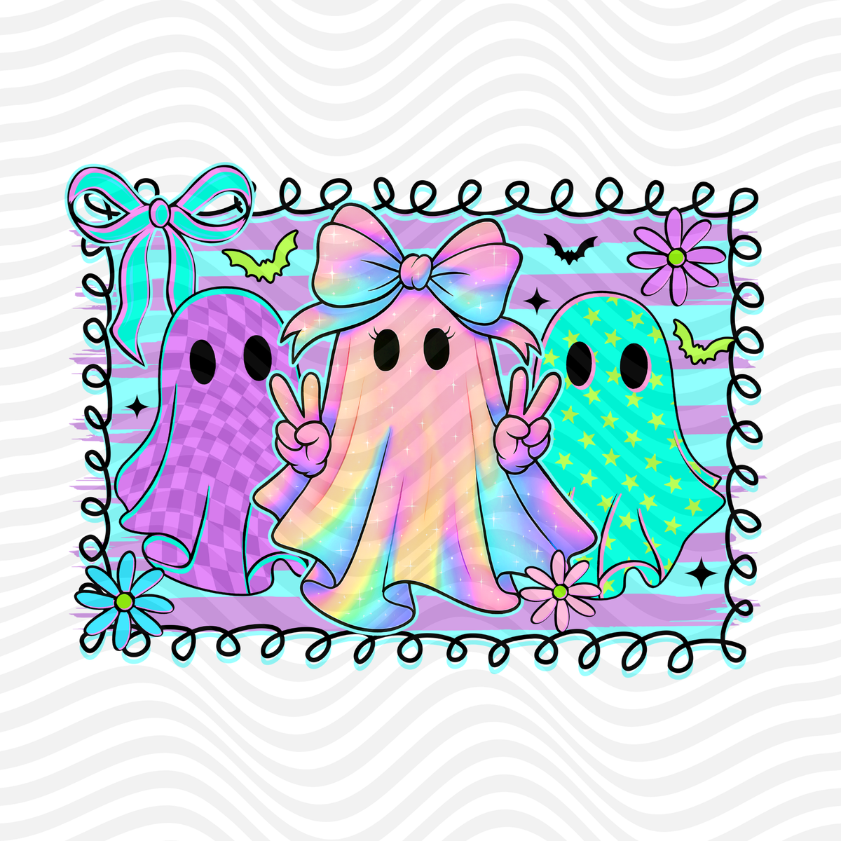 Rainbow Ghosts (Black Outline)